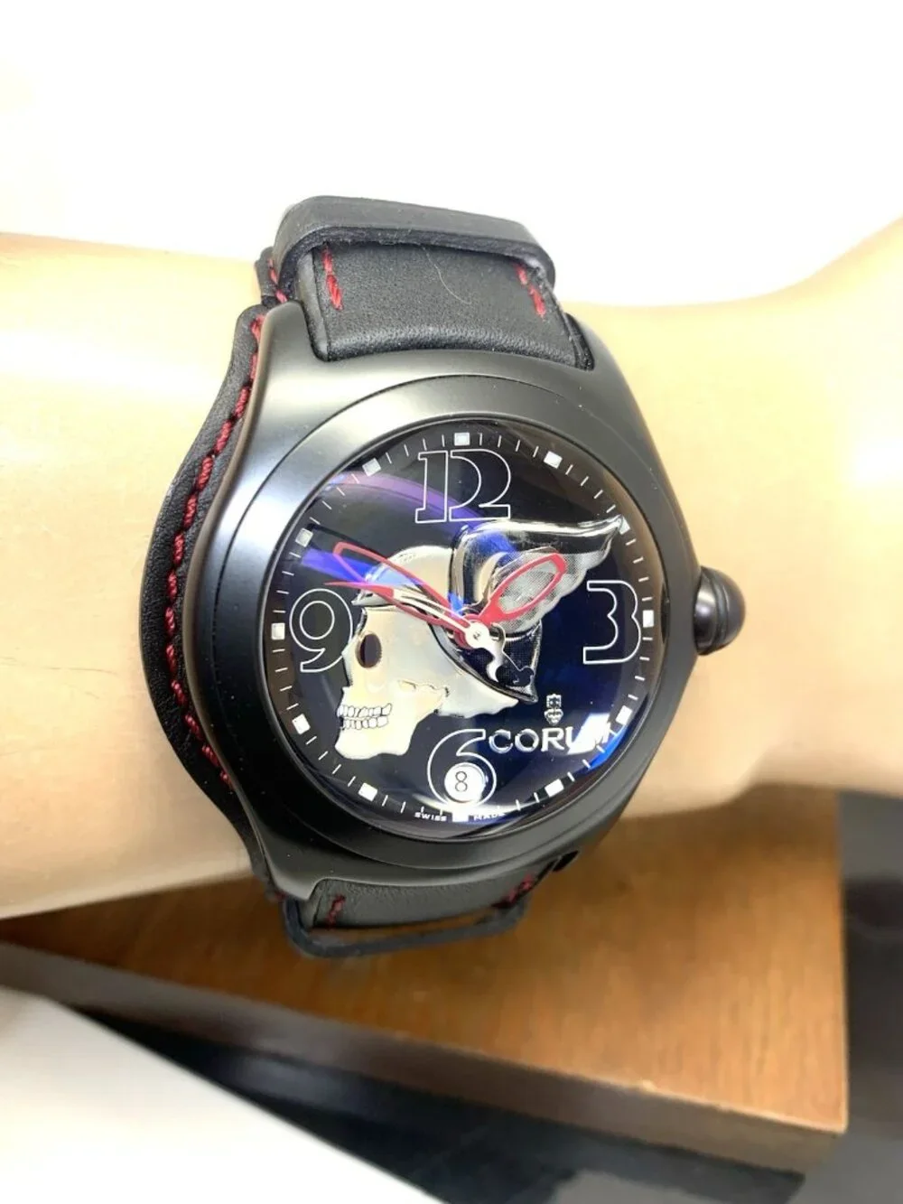 Corum Men's Watch Bubble Night Flyer 082.150.45 Swiss Automatic Black Leather